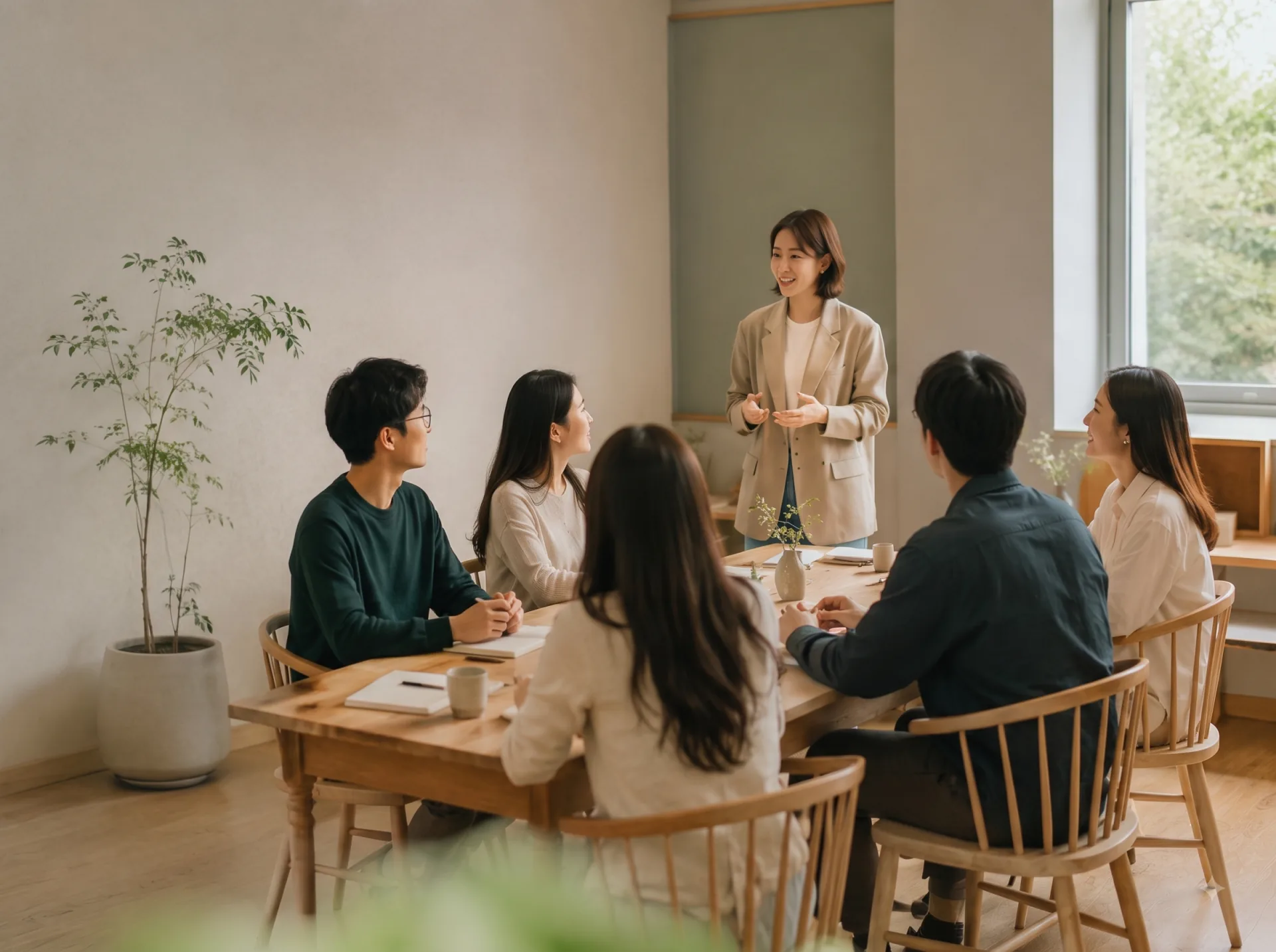 워크숍에서 참여자들이 각자의 진단 리포트를 살펴보는 모습